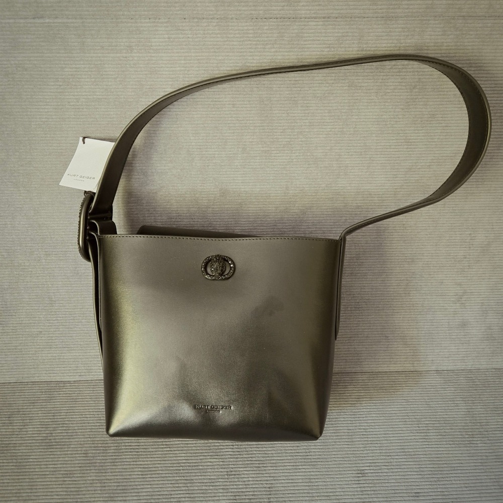 Kurt Geiger Chelsea Bucket Bag Women Small Black Purse New Leather Crystal Eagle - Picture 8 of 13